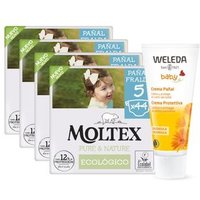 Pack Crema de Pañal Caléndula Weleda 75ml + Pañales Moltex Pure & Nature T5 176 Uds