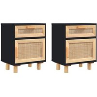 Mesitas de Noche de Madera Maciza Pino con Ratán Natural (Pack de 2)