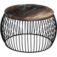 Mesa De Centro Redonda Madera Maciza Reciclada 68x37 Cm