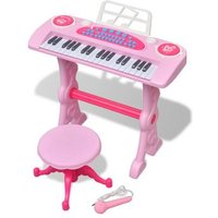 Piano de juguete para niños con taburete y micrófono