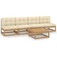 Juego de Muebles de Jardín 5 piezas con cojines de madera de pino macizo - Vidaxl