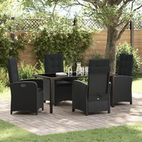 Set de Comedor de Jardín de 5 Piezas con Cojines de Rattan Negro V1839