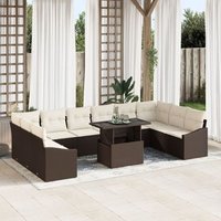 Conjunto de Sofá de Jardín de Ratán, 11 piezas, Beige, V0142