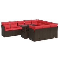 Juego de Sofás de Jardín 11 Pzas, Cojines de Ratán Sintético V6710