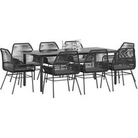 Set de comedor jardín 9 piezas con cojines de rattan polivinílico