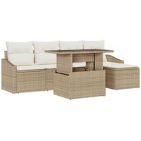 Juego de Sofá de Jardín 6 piezas con cojines de ratán poli V1010