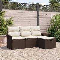 Conjunto de Sofá de Jardín de 4 Piezas Marrón Ratán Polimérico