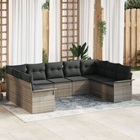 Conjunto de sofás de jardín de ratán gris de 9 piezas con cojines