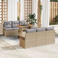 Conjunto de 7 piezas de sofá de jardín con cojines, rattan, poliéster, acacia V3939 Unico