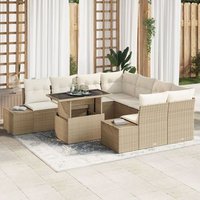 Conjunto de Sofá de Jardín Beige Ratán 9 Piezas