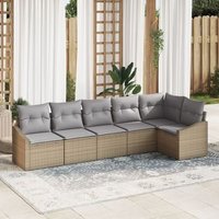 Conjunto de Sofá de Jardín 6 Piezas Ratán Beige