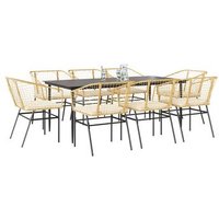Juego de comedor de jardín 9 piezas de cojines de ratán sintético