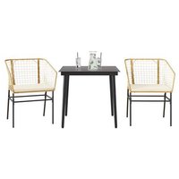 Juego de comedor de jardín 3 piezas con cojines de ratán sintético