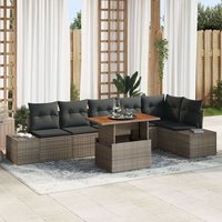 Juego de Comedor de Jardín de 7 Piezas de Ratán Gris/Acacia