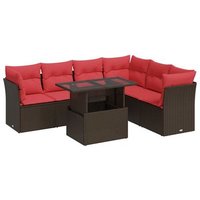 Set Sofás Jardín y Cojines 7 Pzas Ratán Sintético Acacia V6116