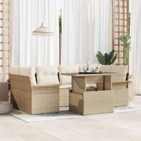 Conjunto de Sofá de Jardín de 7 Piezas de Ratán Poly Beige