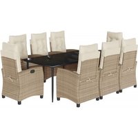 Set Comedor De Jardín 9 Pzas Con Cojines Ratán Sintético V5449 200 Cm Longitud Mesa