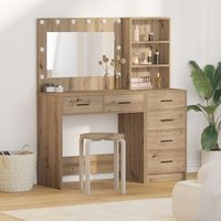 Juego de Tocador de 2 Piezas con LED de Madera de Roble Artesanal V4468