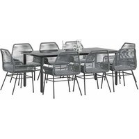 Juego de comedor de jardín 9 piezas con cojines de ratán sintético y vidrio V7070
