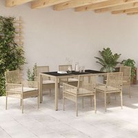 Conjunto de Comedor de Jardín de 7 Piezas de Polirratán