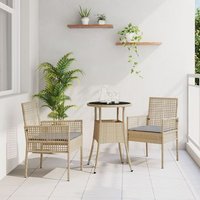 Juego De Comedor De Jardín Set De 3 Mimbre Vidrio