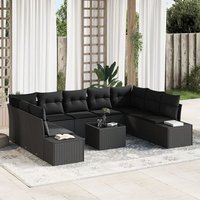 Conjunto de Sofá de Jardín Negro 10 Piezas