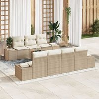 
Set De Sofá De Jardín De 8 Piezas Con Cojines De Poliratán Y Acacia - Beige