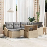 Conjunto De Sofá De Jardín 7 Piezas Rattan, Poliéster V9764