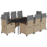 Set Comedor De Jardín 9 Pzas Con Cojines Ratán Sintético V5647 200 Cm