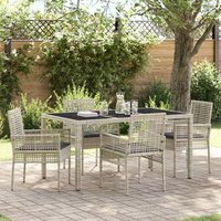 Conjunto de comedor de jardín de 5 piezas con cojines, Poliratán, V1174 Unico