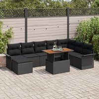 Conjunto Comedor Jardín 9 Piezas Ratán Negro