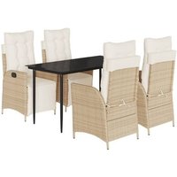 Set de Comedor de Jardín 5 Pzas Ratán Sintético Beige 140 cm