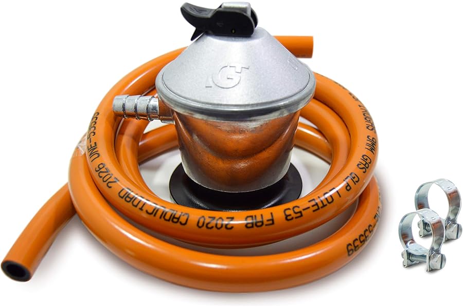 Kit Completo Regulador Gas Butano con Tubo Goma y Abrazaderas