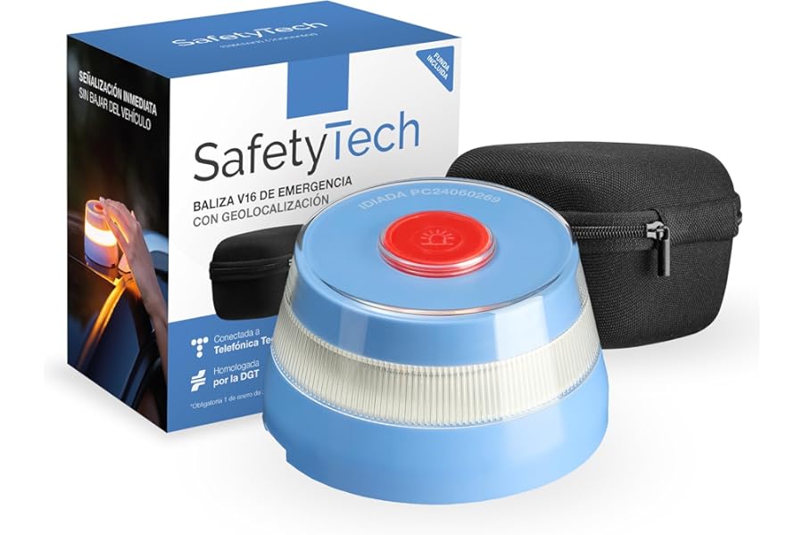 SafetyTech Luz de Emergencia Coche Homologada DGT con SIM Telefónica y Datos Gratis