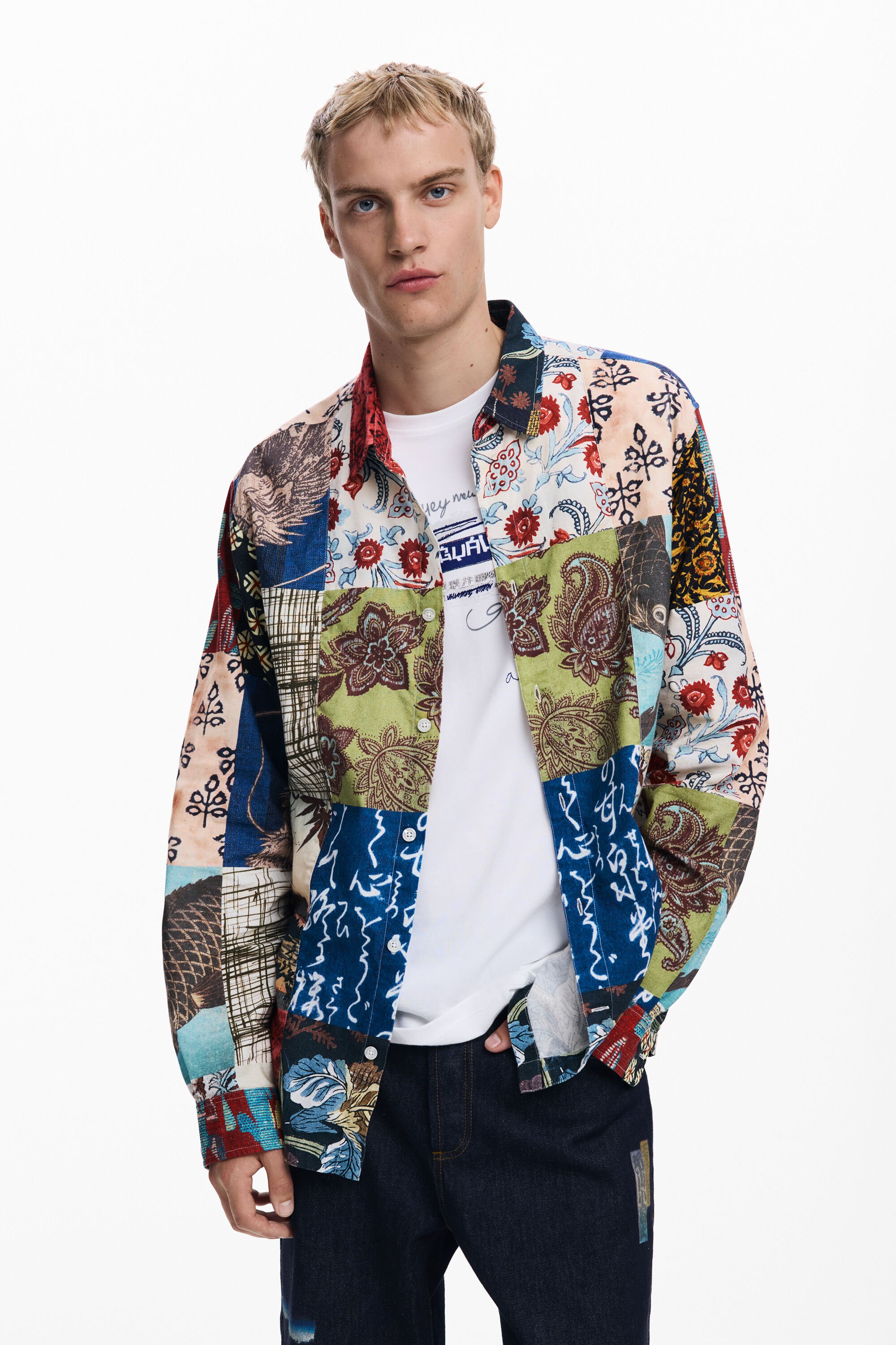 Camisa efecto patch carpa hombre