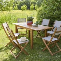 Salón de jardín de madera de acacia maciza para 6 personas