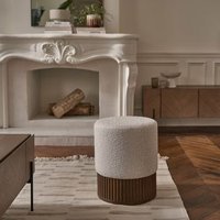 Puf de Madera de Mindi Maciza y Tela de Rizo