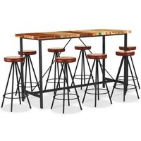 Muebles de Bar 9 Piezas – Madera Maciza Reciclada, Cuero Real y Lona – Vidaxl