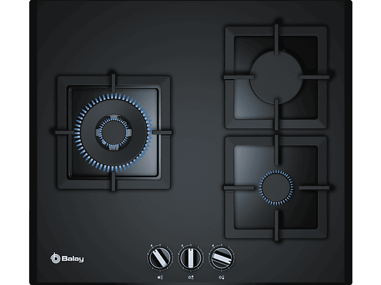 Placa de gas Balay 3ETG663HN 60 cm, 3 zonas, gas natural, vidrio templado