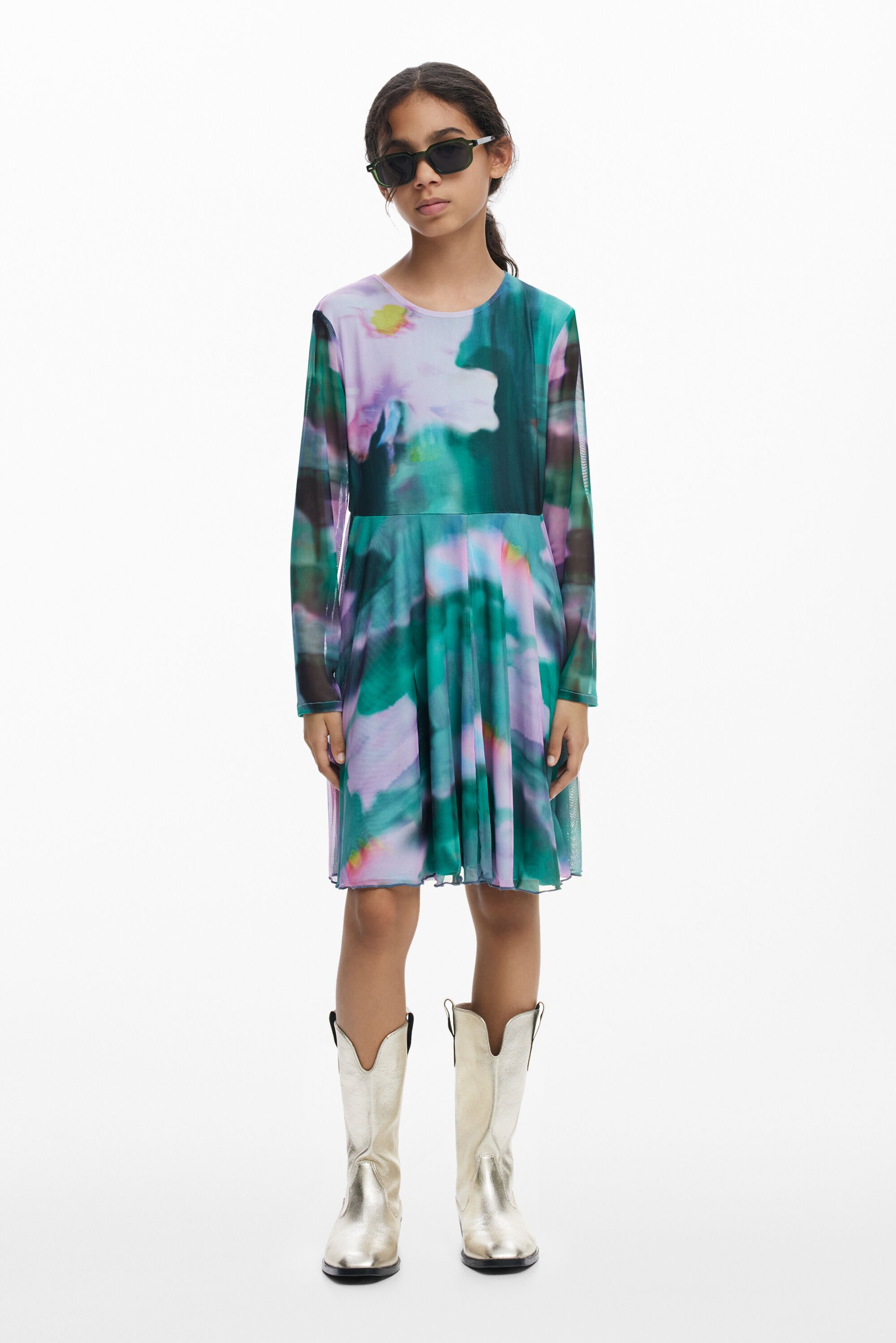 Desigual Vestido manga larga tul acuarela