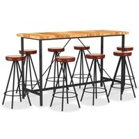 Conjunto de Muebles de Bar 9 Piezas Madera Maciza Acacia, Cuero Real y Lona