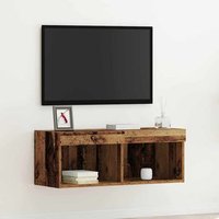 Mueble de TV de pared con luz LED en madera envejecida 80x30x30 cm