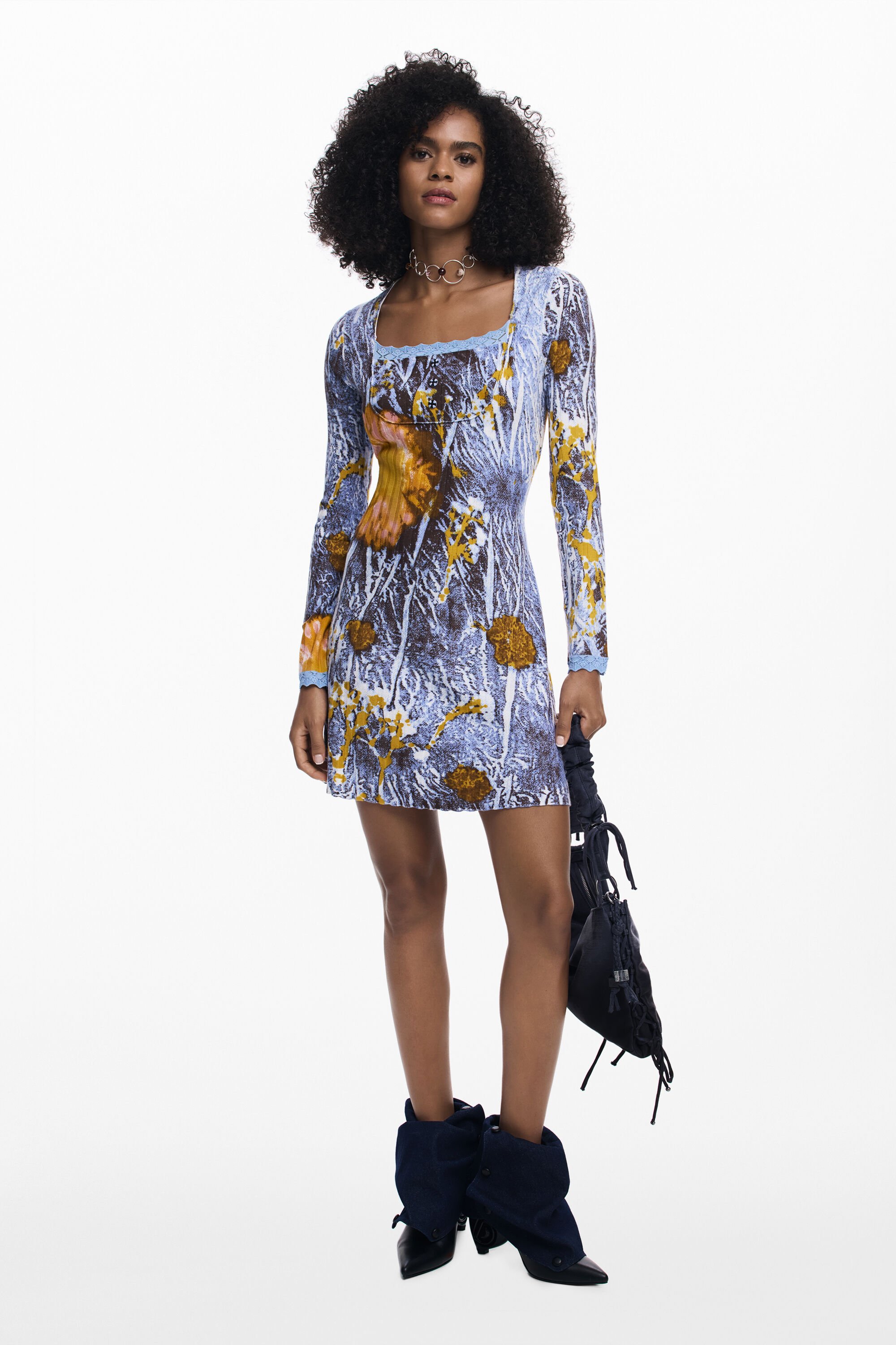 Desigual Vestido canalé botones