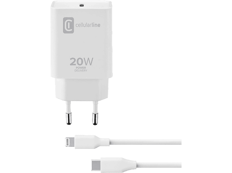 Cargador móvil CellularLine 20W, cable Lightning USB-C 100 cm, para iPhone y iPad