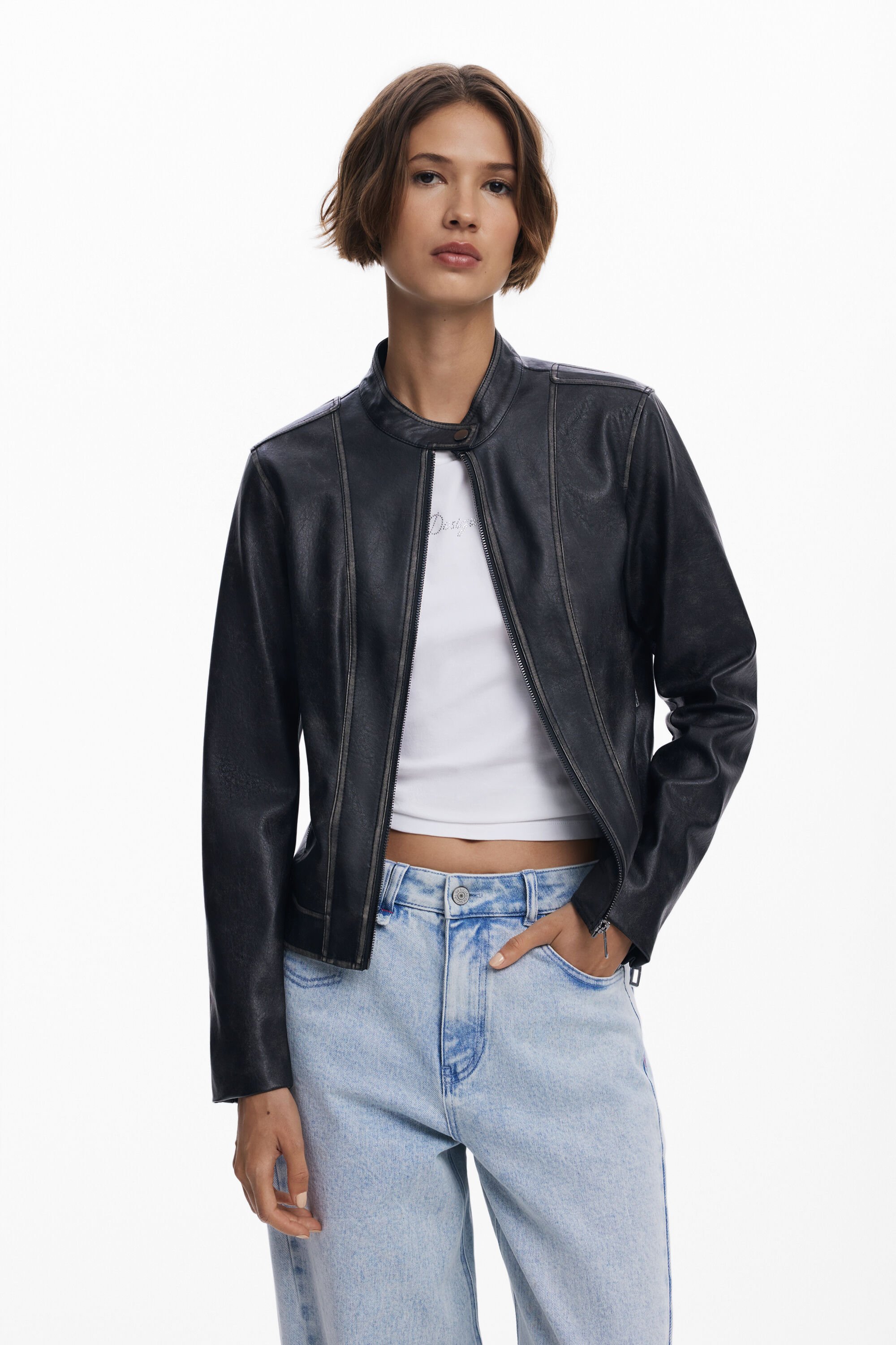 Desigual Chaqueta efecto piel desgastada para hombre