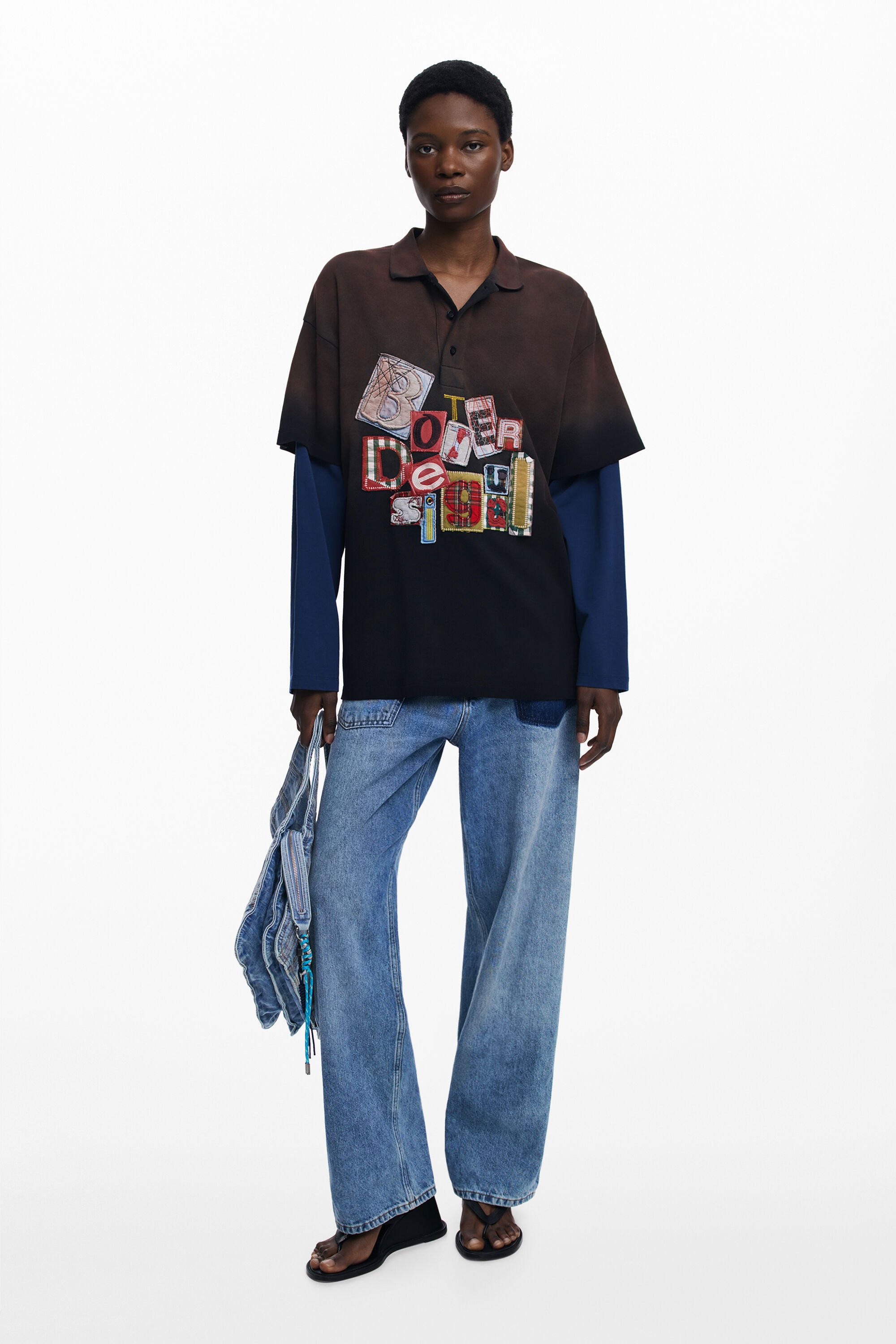 Desigual Camiseta doble manga patch Botter para hombre