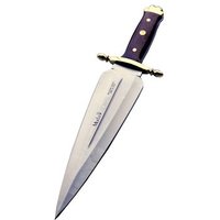 Cuchillo de Caza Muela Rematef/l con Cachas de Madera Haya y Latón, Funda de Piel y Tarjeta Multiusos