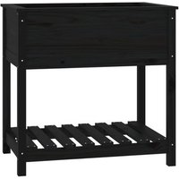 Jardinera con estante de madera maciza de pino negro 82,5x54x81 cm - Vidaxl