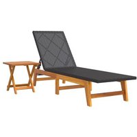 Tumbona con Mesa de Ratán Sintético y Madera de Acacia Vidaxl