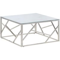 Mesa de Centro Plateada de Acero Inoxidable y Vidrio Templado